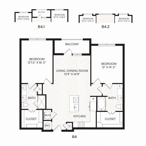 Floor plan for 2 beds, 2 baths, 1167 sqft
